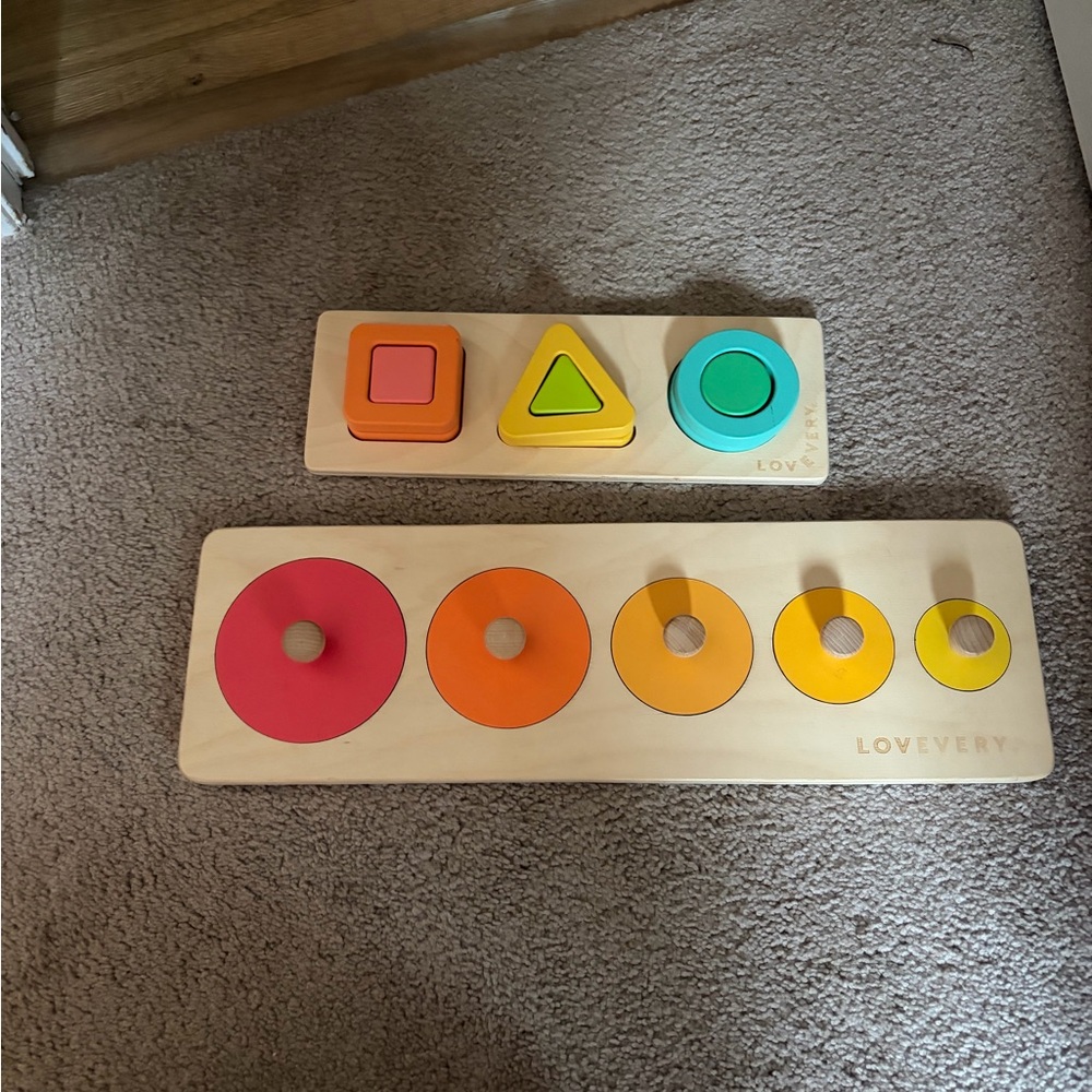 Lovevery Shape and Stacker puzzles